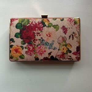 Floral Box Clutch Evening Bag w/ Gold Chain Strap – Wedding Guest / Formal